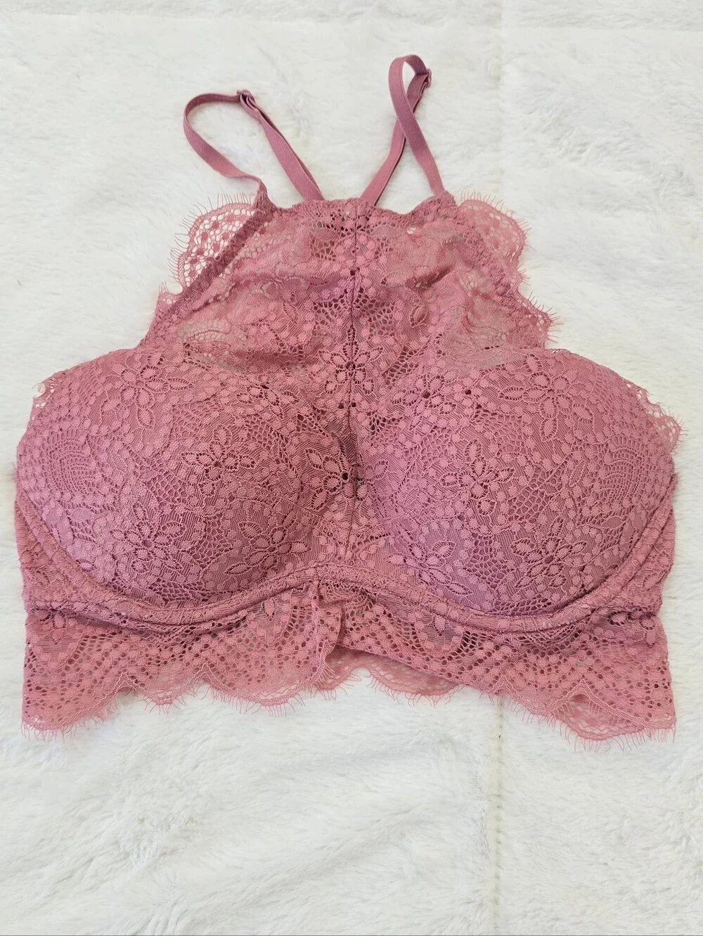 PINK Victoria's Secret Lace High-Neck Push Up Bralette in Dusty Rose Size S